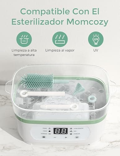 Momcozy Juego de cepillos 7 en 1 para biberones, Kit Completo de Limpieza de biberones con Cepillo de Silicona, Cepillo para pezón, Cepillo para Pajita, dispensador de jabón y Estante de Secado thumbnail 7