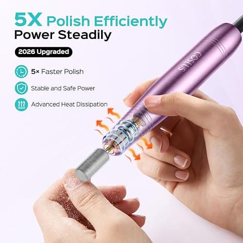 COSLUS C40 Electric Nail Drill, Nail Files for Gel Acrylic Nature Nails, Adjustable Speed 0-20000RPM, Portable Manicure Pedicure Set with 6 Drill Bits 31 Sanding Bands, E File Beginner Girl Women Mum thumbnail 2