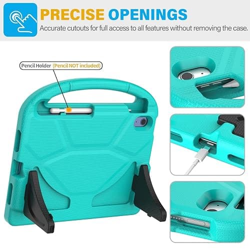 SUPLIK Kids Case for iPad A16 11-Inch 2025 (11th Gen) & iPad 10th Generation (10.9" 2022), Durable Shockproof Stand Cover with Screen Protector/Pencil Holder/Handle for Kids, Cyan thumbnail 7