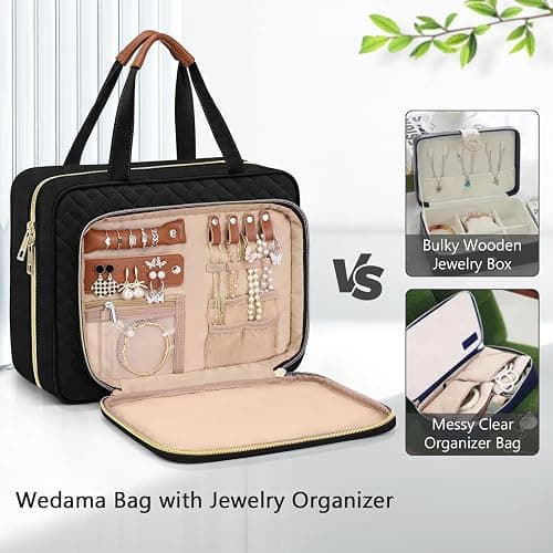 Wedama Toiletry Bag for Women, Hanging Travel Toiletry Bag with Jewelry Organizer Compartment Large Makeup Bag, PVC Waterproof Cosmetic Travel Bag for Travel Business Trips Camping Bathroom, Black thumbnail 5