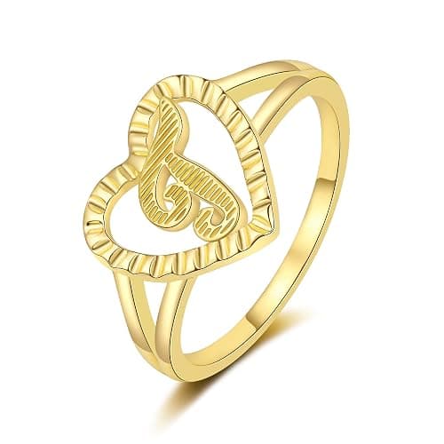 RLMOON Gold Initial Rings for Women Non Tarnish 14K Gold Plated Vintage Heart Thumb Rings Personalized Carved Letter Statement Stackable Rings Size 6-10 Jewelry Gifts - Image 1