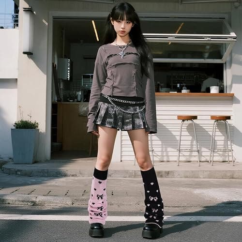 Junely 2 Pairs Leg Warmers for Women Kawaii Leg Warmer Cute Legwarmers Japanese Socks Halloween Goth Emo Gyaru Accessories thumbnail 2