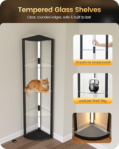 GOEBLESON Floor Lamp with Shelves, 4 Tier Wooden Standing Lamp, 360° Rotatable Pole, 3 CCT & Dimmable Corner Floor Lamps for Bedroom, Living Room, Study, Office, Black ZG54LDK05 thumbnail 5