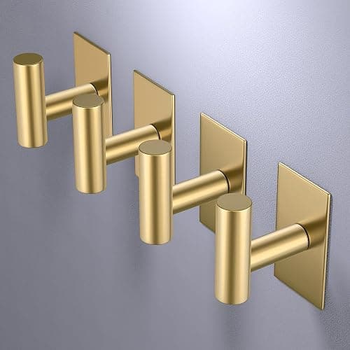 VAEHOLD Wall Towel Hooks, Heavy Duty Sticky Holder Waterproof Towel Hooks for Hanging Coat, Clothes, Closet Hook Wall Mount for Kitchen (Gold, 2 Pack) thumbnail 8