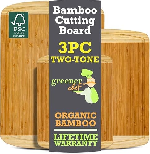 Organic Bamboo Cutting Boards for Kitchen Set of 3 with Lifetime Replacements – Premium Extra Large Wood Chopping Boards with Juice Grooves for Carving & Serving, Non-Toxic & Durable by Greener Chef thumbnail 9