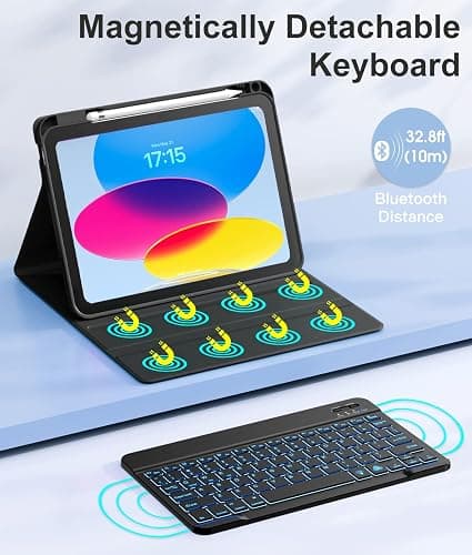 Hamile for iPad 11th 10th Generation Case with Keyboard - 7 Colors Backlit Wireless Detachable Folio Keyboard Cover with Pencil Holder for iPad 11-inch A16 2025 10th Gen 10.9 Inch 2022 (Black) thumbnail 4