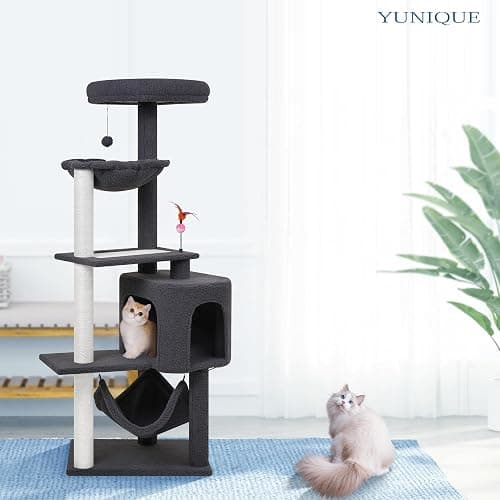 YUNIQUE Cat Tree with Cat Condo Scratch Posts Scratch Tablet and Big Hammock, (60.2‘’ Grey) thumbnail 4