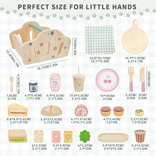 Masonbaby Wooden Play Food for Kids Kitchen With Wooden Storage Basket,Toy Kitchen Accessories Pretend Play Toy Role Play Kitchen Accessories Educational Learning Toys Christmas & Birthday Gift thumbnail 3