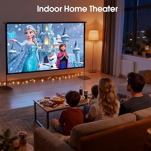 Projector Screen with Stand, 120 Inch Indoor Outdoor Portable Projection kit All-Metal Frame Wrinkle-Free 16:9 4K HD Front/Rear Movie Screen with Carry Bag for Home Theater Backyard Movie Night thumbnail 2