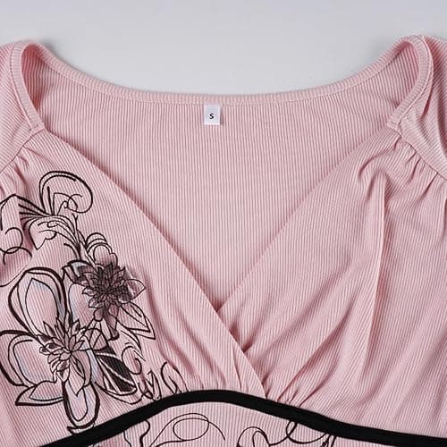 Y2k V Neck Floral Tops Women Fairy Grunge Vintage Long Sleeve Top 2000s Emo Graphic Cute Teen Girls Clothe thumbnail 6