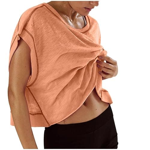 Womens Open Back Workout Tops Short Sleeve Y2k Yoga Shirts Athletic Gym Slouchy Crop Top Casual Backless Running Tees thumbnail 2