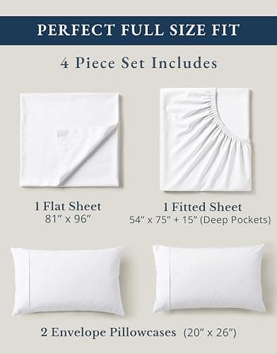 LANE LINEN 100% Organic Mercerized Cotton Pre Washed Full Size Bed Sheets, Soft & Comfy Low Pill Fade Resistance Fully Elasticized Oeko Tex Certified 15" Deep Pocket Full Sheet Set - White thumbnail 4