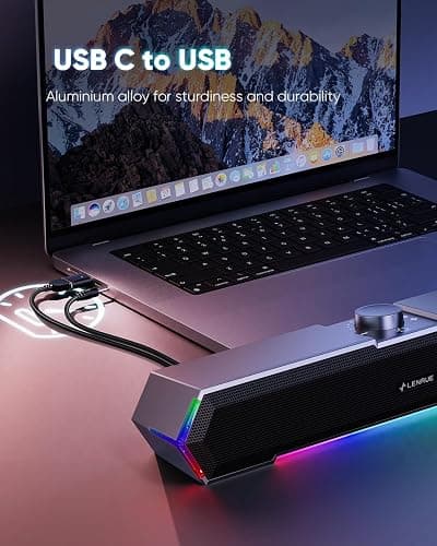 LENRUE G11 Computer Speakers for Desktop, Touch Lights PC Speakers with Surge Clear Sound, USB C/USB Powered for Computer Desktop PC Laptop Monitor thumbnail 6