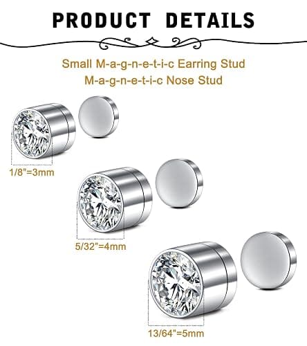 MODRSA Fake Nose Stud Fake Nose Ring Stud Fake Nose Piercing Fake Lip Ring Fake Earrings Stud Silver Gold Fake Cartilage Helix Earring Clip on Earring Hoop Fake Eyebrow Ring Fake Bridge Piercing - B4-fake stud 3/4/5mm - silver thumbnail 2
