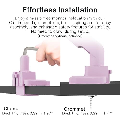 Pixio PS1S Wave Pink Single Monitor Arm Stand Desk Mount - Fits up to 32 inches Monitors and up to 19.8lbs. VESA Compatibility and Integrated Cable Management thumbnail 6