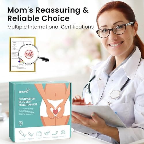 GROWNSY 15pc Postpartum Essentials Recovery Kit for Women, Green | Includes 5 Postpartum Pads, 5 Disposable Underwear, 2 Ice Packs, Peri Bottle, Perineal Spray & 28 Cooling Pad Liners thumbnail 3