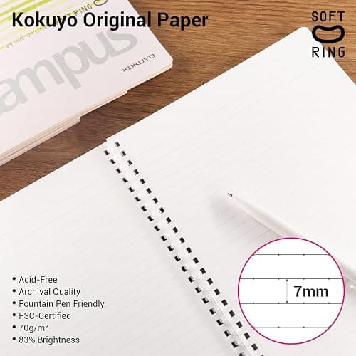 Kokuyo Spiral Notebook Journal, 4 Pack Campus B5 Soft Ring Notebooks with Dotted A 7mm Rule, 40 Sheets, Aesthetic 1 Subject Notebook in Blue Pink Yellow Green, College Office Note Taking. Japan Import thumbnail 7