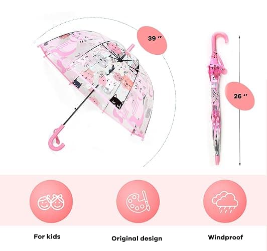 MRTLLOA Kids Clear Bubble Umbrella with an Easy Grip Curved Handle, Safety Transparent Dome Bubble Umbrella for Toddler Boys Girls thumbnail 3