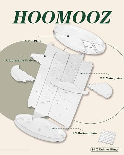 HOOMOOZ Make Up Kosmtik Organizer, 360° Drehbar Skincare Organizer, Multifunktion Schmink Aufbewahrung, Verstellbare Aufbewahrungsbox Desktop für Dresser Schlafzimmer Badezimmer, Transparent thumbnail 5