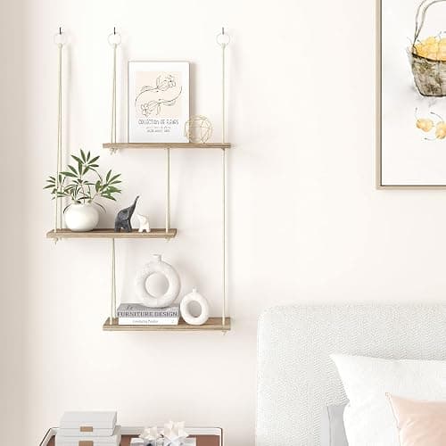 Fixwal Hanging Plant Shelves for Wall, 3 Tier Boho Wall Decor Plant Rack Floating Shelves Rope Rustic Wood Organizer Storage Hanger for Aesthetic Home Bedroom Kitchen Bathroom- Rustic Brown thumbnail 6