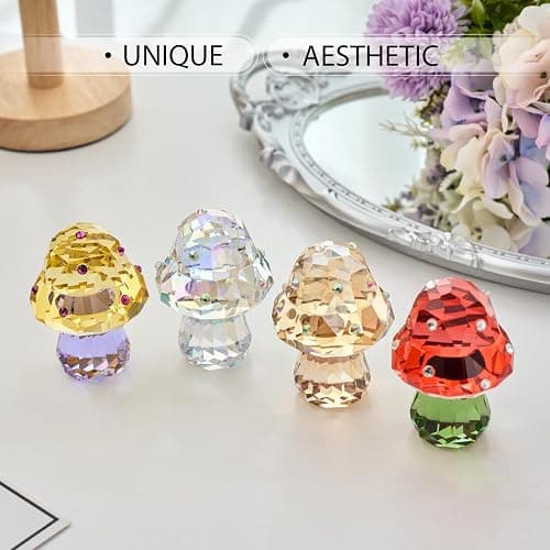 RONG KRISTO Crystal Mushroom Figurine,Glass Vegetable Kitchen Decor, Cute Mushroom Art Glass Office Desk Home Decoration, Handmade Collectible Gift for Bestfriend (Champagne Color) thumbnail 6