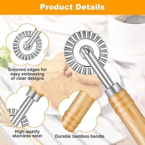 LIQWEI Pasta Cutter Wheel, Pastry and Pasta Cutter Wheel Pastry Ravioli Wheel Cutter With Long Wooden Handle for Ravioli Pasta Dumplings Lasagna Pierogi thumbnail 3