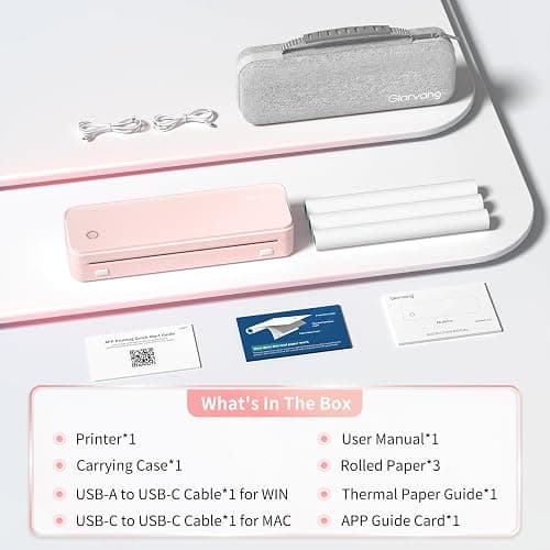 Gloryang Inkless Portable Printer for Travel, Wireless Thermal Printer Supports 8.5 x 11 Inch US Letter Size, Bluetooth Machine Includes Carry Case and 3 Rolls of Thermal Paper Kit, Pink thumbnail 8