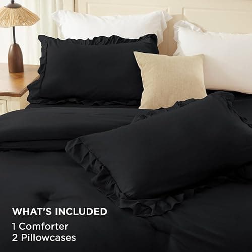 Andency Black Full Size Comforter Set(79x90Inch), 3 Pieces Fluffy Farmhouse Shabby Chic Bedding Comforter Sets, All Season Soft Lightweight Microfiber Bed Set thumbnail 7