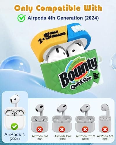 Toyuma for AirPods 4 Case Cute Kawaii Cartoon - Funny 3D Soft Silicone Case Cover with Keychain & Cleaner Kit for Women Girls Teens Fun Unique Fashion Design Protective Case for Airpods 4,Green thumbnail 2