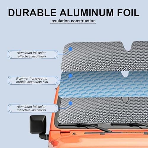 Windshield Sun Shade for Jeep,Windshield Sunshade for Wrangler TJ JK JL1997-2024,Sun Shade Windshield Cover for Jeep,UV Ray & Heat Block Windshield Shades thumbnail 5