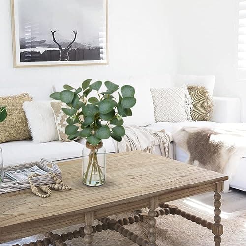 Briful Artificial Eucalyptus Stems in Glass Vase with Faux Water, 14" Fake Plant Eucalyptus Leaves for Home Bathroom Office Farmhouse Wedding Centerpiece Décor thumbnail 6