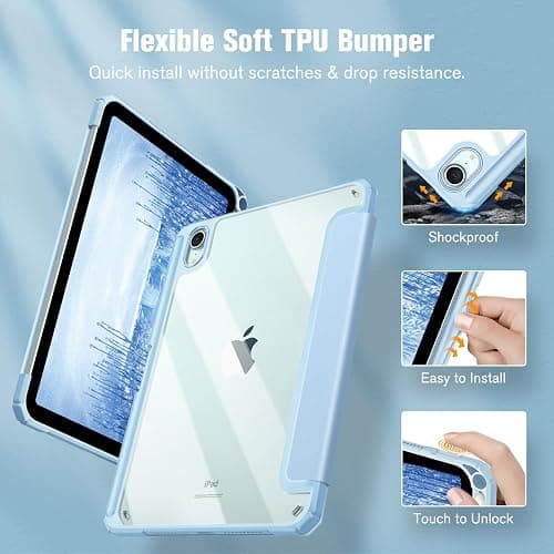 Fintie Hybrid Slim Case for iPad Mini 7 (A17 Pro, 7th Generation) 2024 / iPad Mini 6 (6th Gen) 8.3 Inch, [Built-in Pencil Holder] Shockproof Cover Clear Transparent Back Shell, Blue thumbnail 4