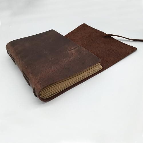 Leather Journal Writing Notebook - Genuine Leather Bound Daily Notepad for Men & Women Lined Paper 240 Kraft Pages, Handmade, Rustic Brown, 5 x 7 in thumbnail 6