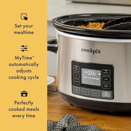 Crock-Pot 7-Quart Slow Cooker, Portable Programmable with Timer, Locking Lid, Stainless Steel; an Essential Kitchen Appliance, Perfect for Families and Gatherings thumbnail 5