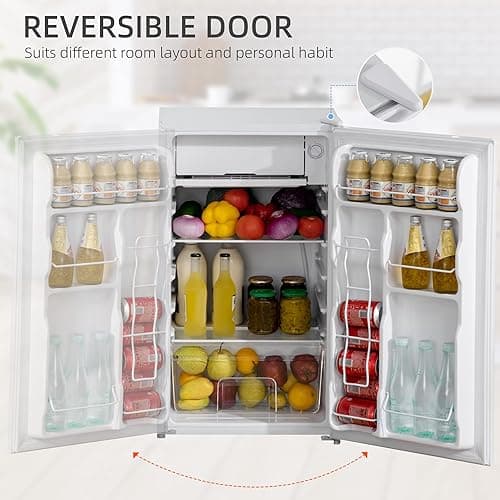 HOMCOM 3.2 Cu.Ft Mini Fridge with Freezer, Single Door Compact Refrigerator with Adjustable Thermostat, Shelf and Reversible Door for Bedroom, Dorm, Home Office, Energy Efficient, White thumbnail 7