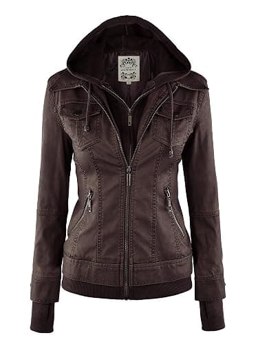Made By Johnny Faux Leather Jacket Women Motorcycle Coat for Biker with Removable Hood - Image 1