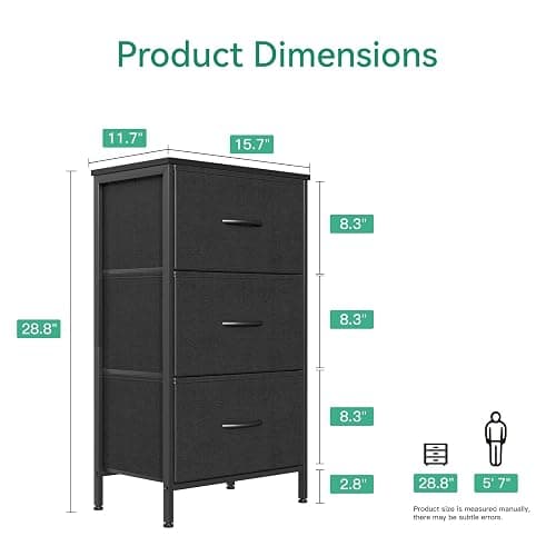 AODK Dresser for Bedroom Nightstand Small Dressers Chest of Drawers End Table for Living Room, Closet Dresser with 3 Storage Drawers Organizer Clothes, Black thumbnail 3