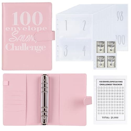 NICOOTH 100 Envelopes Money Saving Binder A5 Savings Challenge Book Easy and Fun Way to Save $5050 - Image 1