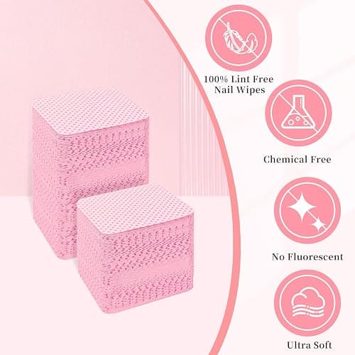 600 PCS Lint Free Nail Wipes, BQAN Nail Polish Remover Pads Pink For lash extensions & Nail Polish Bottle With 5PCS Nail Soak Off Clips (Pink) thumbnail 2