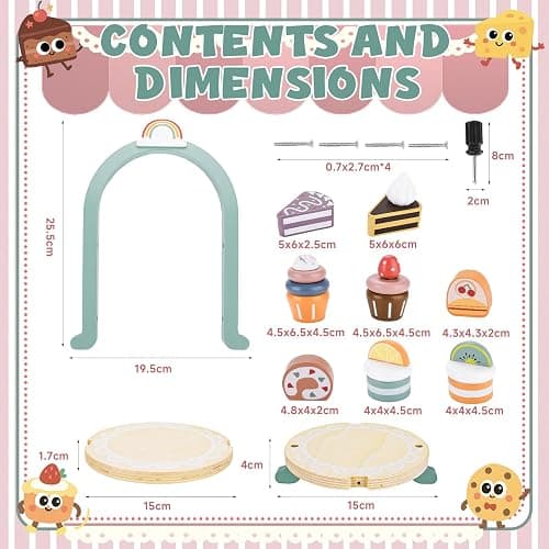 BBWELL Torta per Set da tè Giocattolo,Accessori Cucina Giocattolo Legno per Bambini Bambina,Set Cibo Finto Giocattolo per Cucina Bambini,Regalo Bambino Compleanno Pasqua Halloween Natale 3 4 5 Anni thumbnail 3