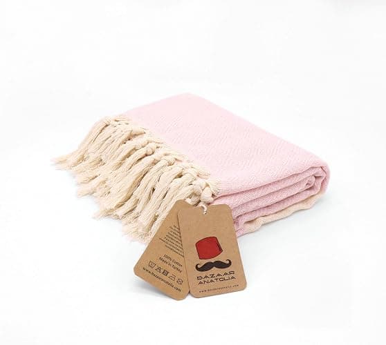 Bazaar Anatolia Turkish Beach Towel – 100% Cotton, Quick Dry, Sand Free Towel for Bathroom, Camping, Travel – Oversized 71x39 Inches – Diamond Pink thumbnail 10