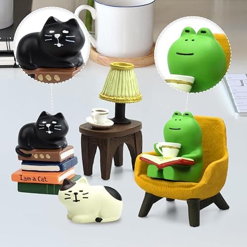 RAQWI Cute Mini Frog and Cat Figurine for Office, Home Decoration Perfect Cute Frog and Cat Gift thumbnail 3