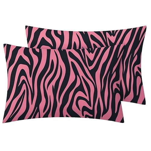 TANCAPRIUM Y2k 2000s Mcbling Pillowcase for Room Decor & Gift, Hot Pink Pillow Cases Standard Size Set of 2, Zebra Print Printed Bed Pillow Covers with Zipper, Cozy Microfiber - Image 1