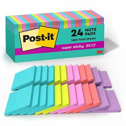 Post-it Super Sticky Notes, 24 Sticky Note Pads, 3 x 3 in., Ideal for Organization in Your Dorm, Home or Office, 2X The Sticking Power, Supernova Neons Collection - Image 1