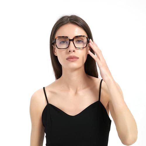 JFXQDR Oversized Blue Light Blocking Glasses for Women and Men, Square Frame Computer Gaming Glasses Anti Glare & UV RF6215 thumbnail 2