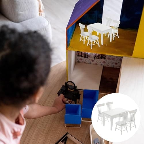 Beaupretty Doll House Furniture Miniature Wooden Dollhouse Table and Chairs Mini Accessories of Dining Room (White) thumbnail 5