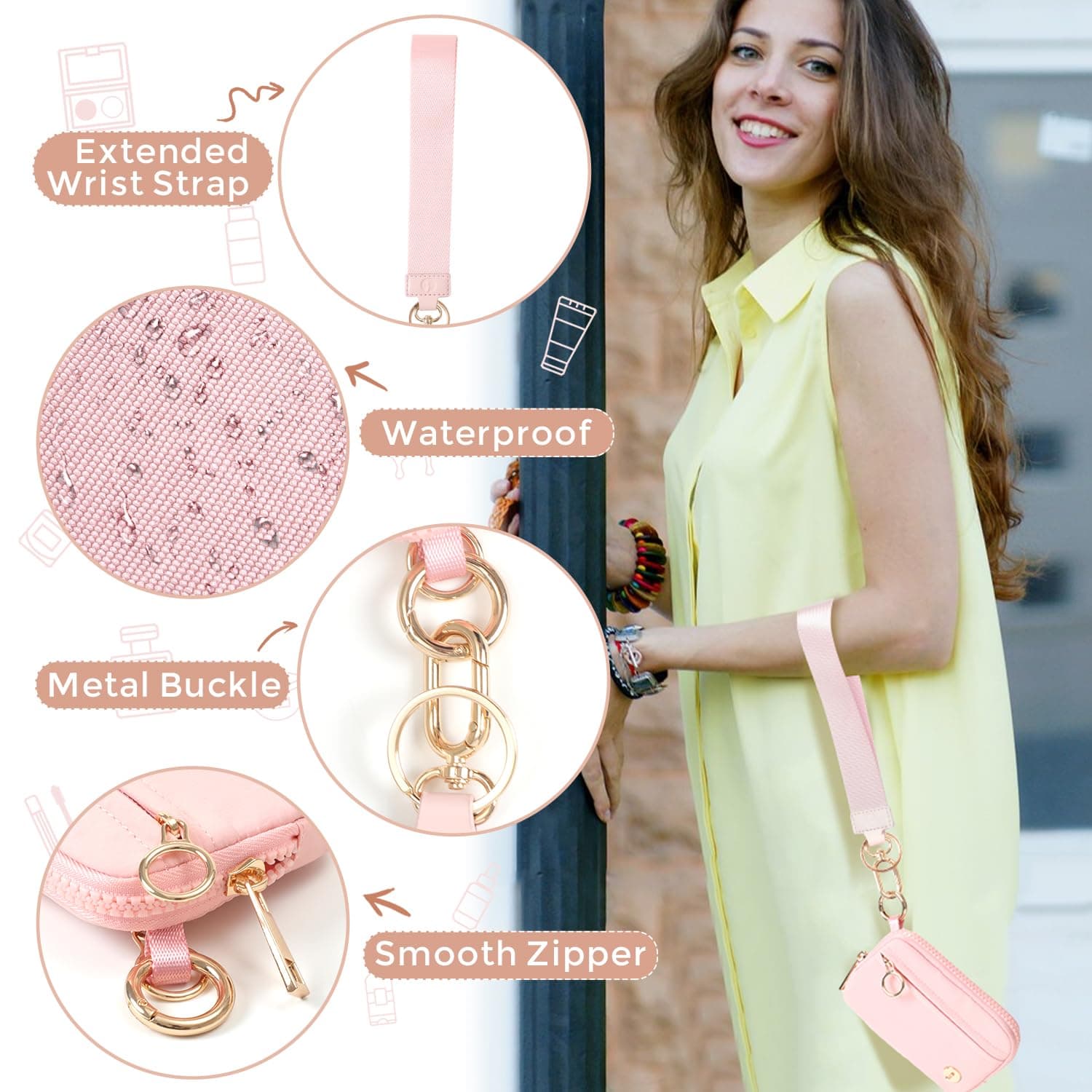 Llavero de doble bolsa para mujer con 2 monederos desmontables con cierre – portafolios pequeña y portátil para mujeres y hombres, Rosado, portafolios pequeña thumbnail 5