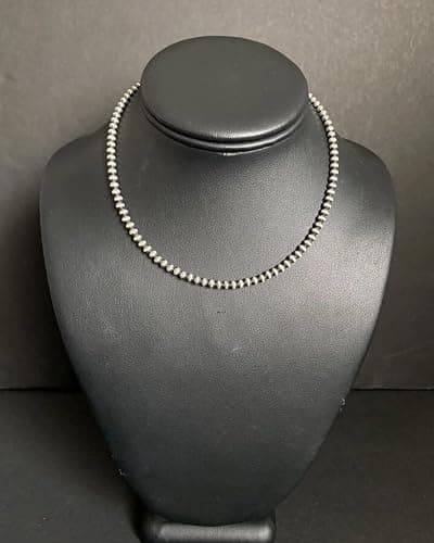 4mm Sterling Silver Oxidized Pearl Bead Necklace Southwestern everyday wear Navajo Style thumbnail 8