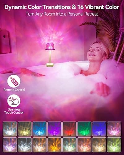 Rechargeable Shower Lamp Waterproof for Inside Shower-Bathroom Lamp Color Changing Ocean Wave Projector Light Water Proof,Shower Lighting Led Water Ripple Lights Ocean Lamps Bath Tub Relaxing thumbnail 4