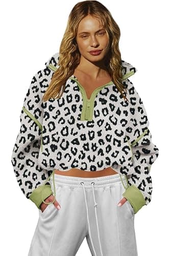 LAMISSCHE Half Zip Sweatshirt Women Oversized Sherpa Jacket V Neck Fleece Pullover Hoodie with Pockets - Image 1